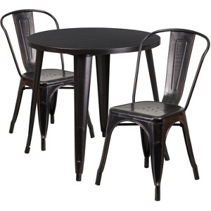 Emma and Oliver Commercial Grade 30" Round Metal Indoor-Outdoor Table Set with 2 Cafe Chairs - 1 of 4