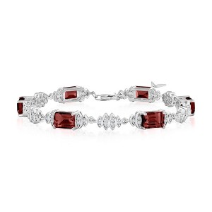 Simona Sterling Silver, Garnet & White Topaz Gemstone Bracelet (7.41cttw) - Red - 6.5+1 Inch - 1 of 2