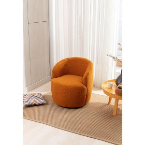 PAGED Swivel Accent Chair Teddy Fabric Armchair with Upholstered, Barrel Chair with Round Swivel Base for Living Room - 1 of 4