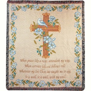 Manual Woodworks and Weavers Manual Inspirational Tapestry Throw 50x60 It Is Well With My Soul Verse Blanket - 1 of 2