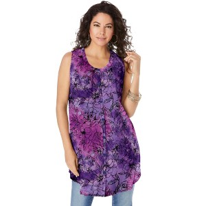 Roaman's Women's Plus Size Sleeveless Angelina Tunic - 1 of 4