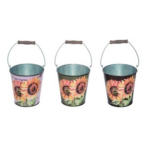 Transpac Set of 3 Metal Sunflower Buckets Decorative Baskets for Fall Harvest Indoor Tabletop Decor and Gifts - 1 of 1