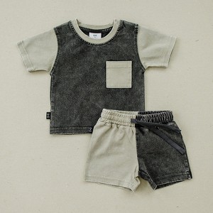 Kids Maddox Color Block Short Sleeve Pocket Tee Set - Olive + Scout - 1 of 4