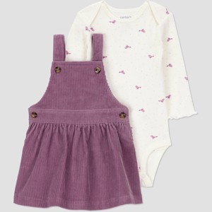 Carter's Just One You® Baby Girls' 2pc Overalls Dress Set - Plum - 1 of 4
