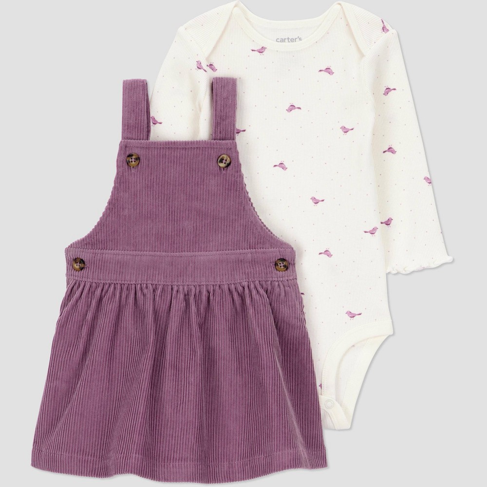 Carter's Just One You® Baby Girls' 2pc Overalls Dress Set - Plum Purple 12M