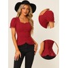 INSPIRE CHIC Women's Square Neck Solid Color Puff Short Sleeve Lace Up Gothic Blouse - 2 of 4