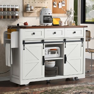 54"W Rolling Kitchen Island Kitchen Storage Cart on Lockable Wheels with Drop Leaf, Power Outlet, Spice Rack, Drawers and Adjustable Shelf-ModernLuxe - 1 of 4