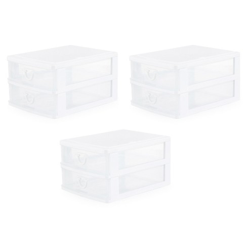 Gracious Living Mini 2 Drawer Desktop Organizer with Flip Top, White (3 Pack)