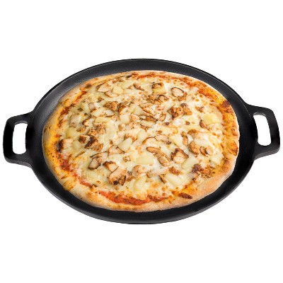 Sunnydaze 13.75-Inch Black Cast Iron Pizza Pan with Handles