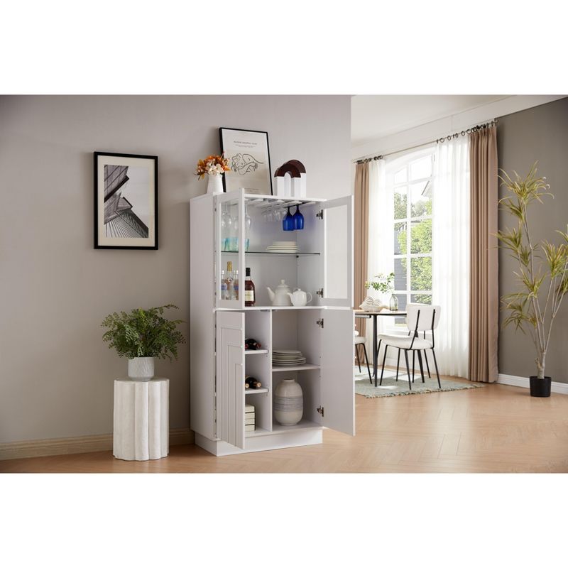 Home Source Bar Cabinet, spacious storage cabinet, elegant sideboard for the dining room, complemented by a wine rack and glass stemware storage, 4 of 10