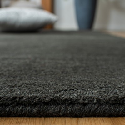 Charcoal Hand-Knotted Wool Rectangular Area Rug, 5' x 8'