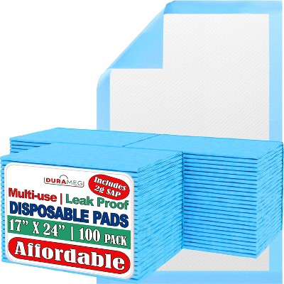 Image of Durameg Chucks Pad 17x24 Disposable Underpads | 100 Pack | Incontinence Chux Pads for Babies, Adults, & Pets | Leak-Proof & Absorbent - Blue