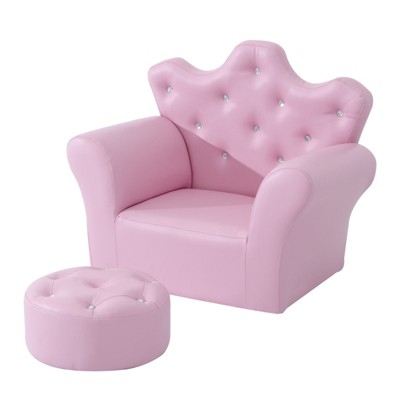 Infurnic Kids Sofas Wood Kids Sofa Set Princess Sofa with Diamond Decorations, Toddler Sofa Chair and Footstool,Pink, 22.75"*16"*19.25"