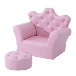 Infurnic Kids Sofas Wood Kids Sofa Set Princess Sofa with Diamond Decorations, Toddler Sofa Chair and Footstool,Pink, 22.75"*16"*19.25" - 1 of 4