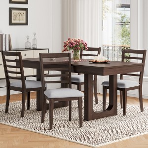 Set of 2/4 Farmhouse Dining Chairs Upholstered Dining Chairs Armless Chairs with High Ladder Back, Natural/Brown+Beige-ModernLuxe - 1 of 4