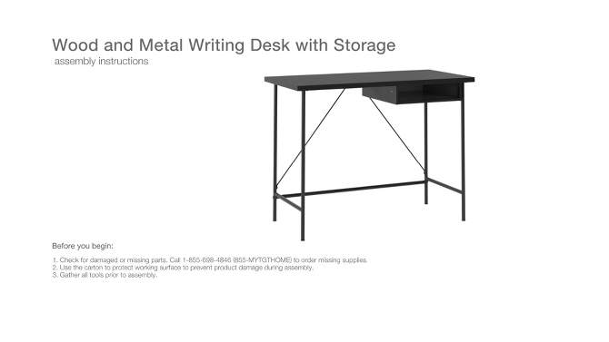 Wood and Metal Writing Desk with Storage - Room Essentials™, 6 of 15, play video