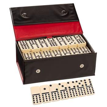 Dominoes Set- 28 Piece Double-Six Ivory Domino Tiles Set, Classic Numbers  Table Game with Wooden Carrying/Storage Case by Hey! Play! (2-4 Players) 