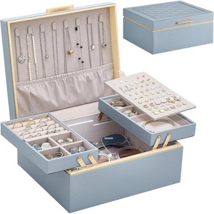 2-Layer Cream Jewelry Box, Large Organizer & Storage Case for Necklaces, Earrings, Rings, Bracelets, Birthday Christmas Gift - 1 of 4