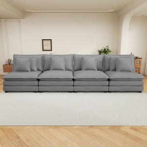 141.6" Corduroy Modular Straight Sectional Sofas with Two-Layer Seat Cushion, Removable Pillows and Extra-Deep Seat - 1 of 4