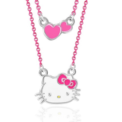 Sanrio Hello Kitty Girls Pave Fashion Jewelry Necklace - 16+3 Necklace,  Neon Pink - Officially Licensed Authentic