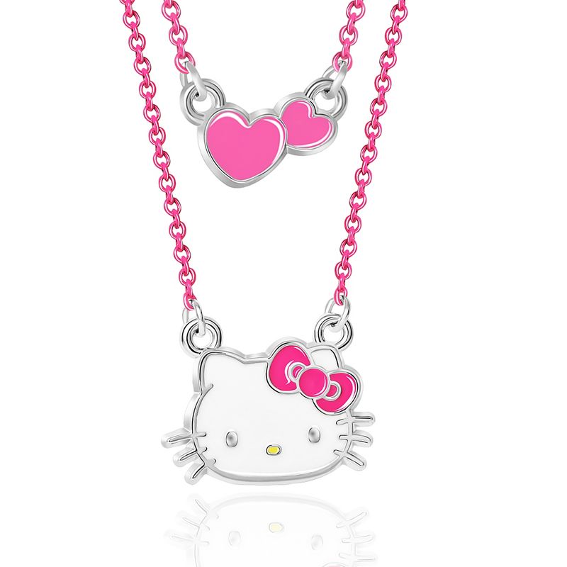 Hello Kitty Pink Enamel Hearts Double Necklace Set, 1 of 7