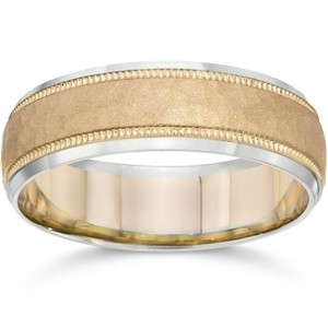 Pompeii3 Hammered Two Tone 6mm Mens 14K White & Yellow Gold Wedding Band - 1 of 2