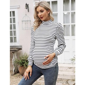 KOJOOIN Women's Knit Ribbed Maternity Ruched Tunic Pullover Sweater - 1 of 4