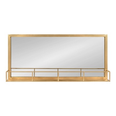 Gold Full Length Rectangular Metal Frame Mirror with Shelf