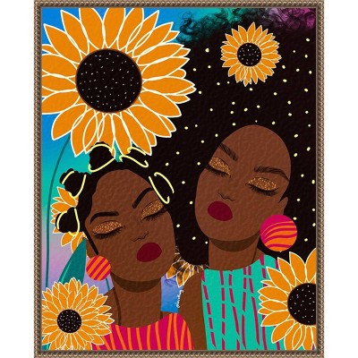 23"x28" Sunflower Women by Lorintheory Framed Canvas - Amanti Art: Modern Botanical Fashion Art