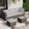 Modular Rattan Patio Sofa Set - All-Weather Wicker Sectional Conversation Set with Ottoman, Glass Table & Detachable Cushions - 3 of 4