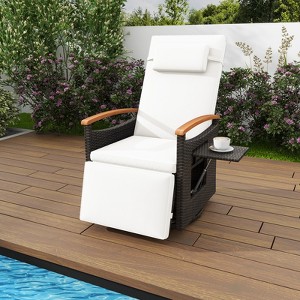 Costway Outdoor 360° Swivel Rattan Recliner Chair Patio Wicker Chaise Lounge Chair Beige/Navy - 1 of 4