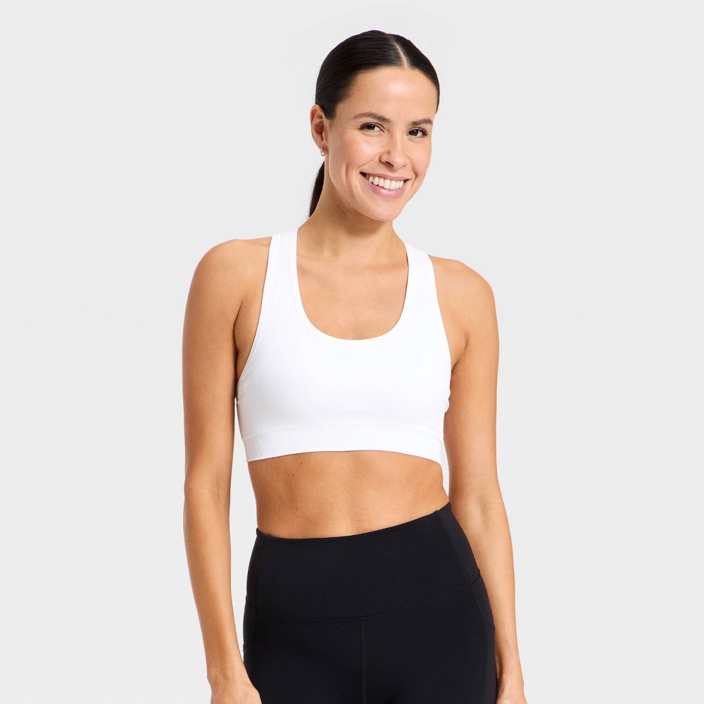 Women's Seamless Medium Support Racerback Sports Bra - All In Motion™ True White S