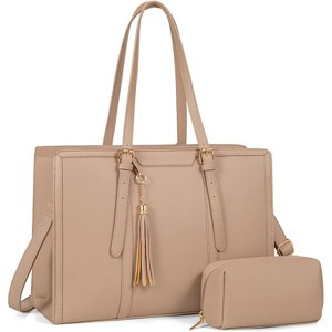 Women 15.6 inch Lightweight PU Laptop Tote Bag, Large Capacity Computer for Business, Work, Office, Travel - 1 of 4