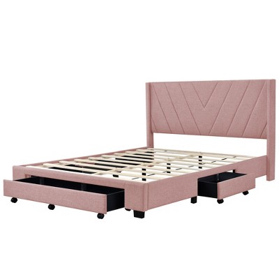 NicBex Queen Size Linen Upholstered Platform Bed with 3 Drawers for Adults/Boys/Girls
