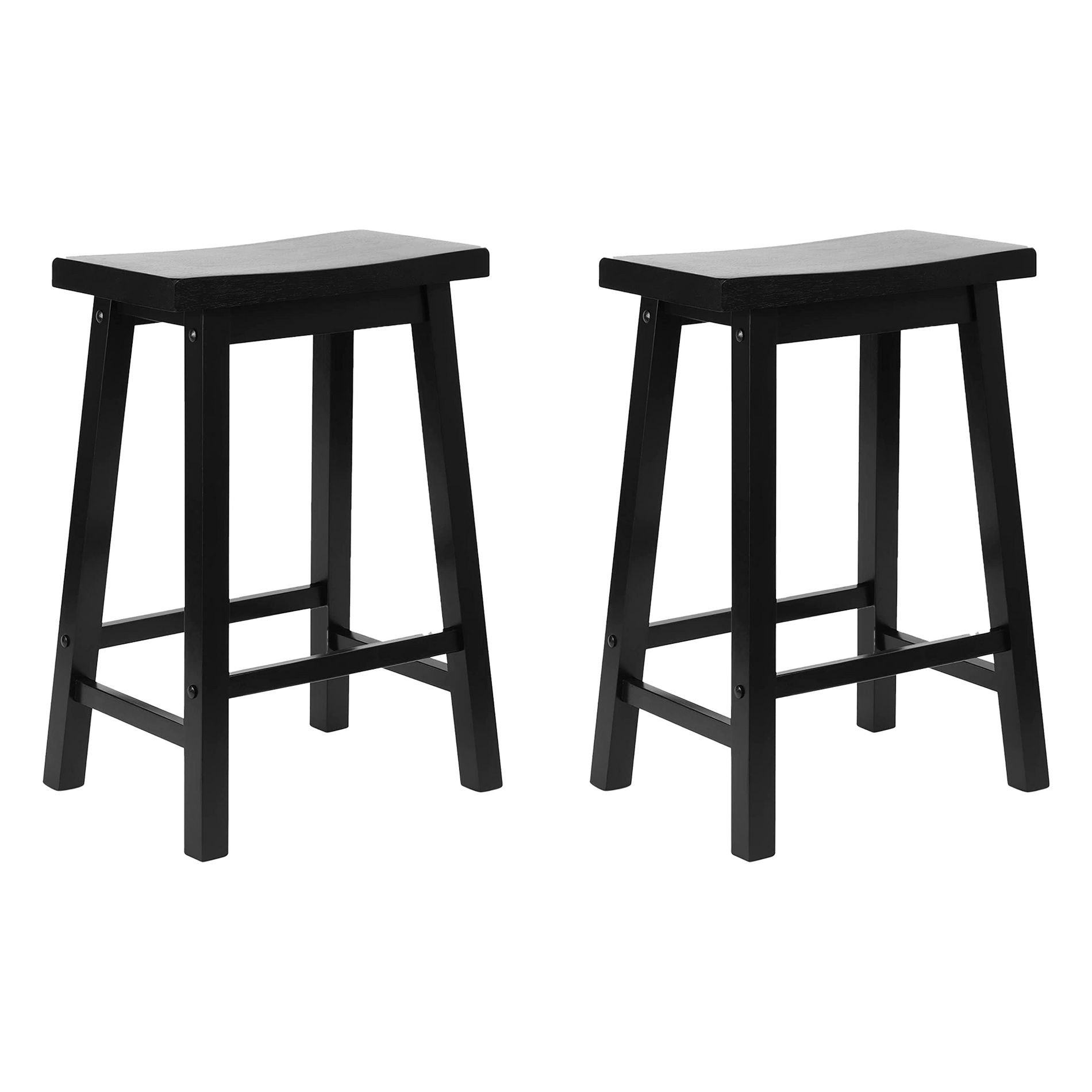PJ Wood Classic Saddle Seat 24 Inch Kitchen Bar Counter Stool with Backless Seat & 4 Square Legs, for Homes, Dining Spaces, and Bars (2 Pack)