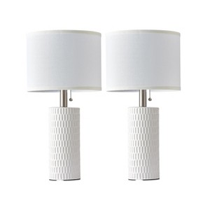 Itopfox Ceramic Table Lamps Set of 2 for Living Room and Bedroom, Modern Night Stand Lamps with Fabric Lampshade, Warm White - 1 of 4
