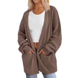 Coolmee Women's Open Front Cardigans Long Sleeve Oversized Soft Knit Outwear with Pocket - 1 of 4