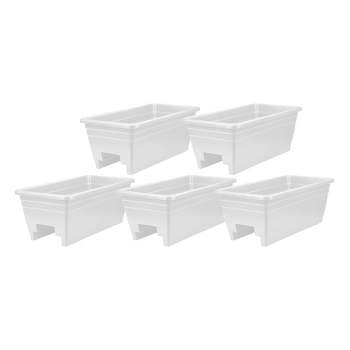 The HC Companies 24 Inch Wide Heavy Duty Plastic Deck Rail Mounted Garden Flower Planter Boxes with Removable Drainage Plugs, White (5 Pack)