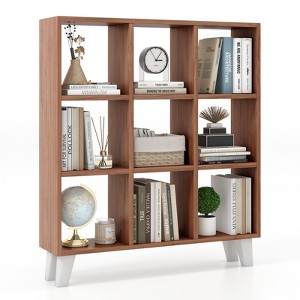 Tangkula 9-Cube Open Bookcase 3-Tier Floor Standing Bookshelf with 4 Slanted Legs 6 Removable Shelves Brown/White - 1 of 4