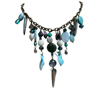 Michelle Marie Boutique's  Gemstone Cluster Bib Necklace  Tiger Eye, Blue Agate, African Turquoise, Amazonite