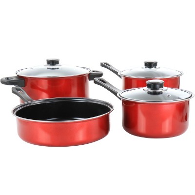 Gibson 7 Piece Chef Du Jour Carbon Steel Nonstick Cooking Pots And Pans  Kitchen Cookware Set With Handles And Tempered Glass Lids, Red : Target