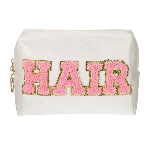 Unique Bargains PU Leather HAIR Make Up Bag White 1 Pc - 1 of 4