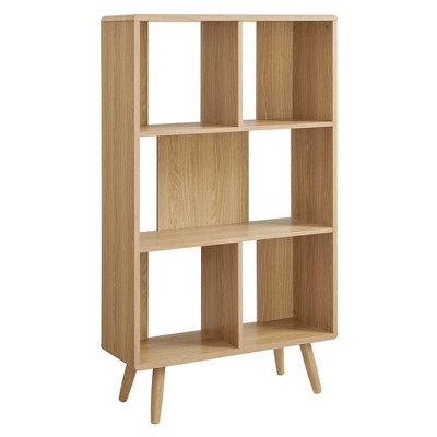 Modway Transmit 5-Shelf Bookcase - Wood Grain Open Bookshelf with Mid-Century Modern Design and Splayed Legs