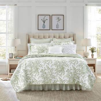 Bedford Cotton Quilt & Sham Set Green - Laura Ashley