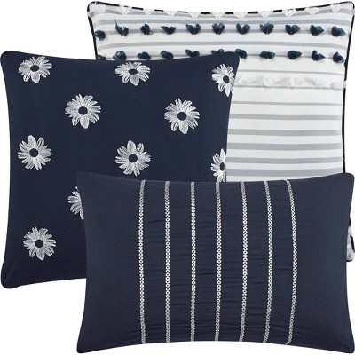 Navy and White Striped Microfiber King Comforter Set