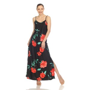 Women's Floral Strap Maxi Dress with Side Slit and Pockets - White Mark - 1 of 4