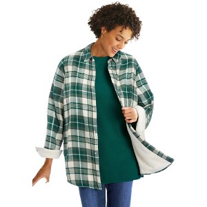 Woman Within Fleece Flannel Snap-Front Shirt - 1 of 4
