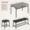Dining Table with Benches - Kitchen Table Set for 4, Upholstered Bench and Square Stools, Metal and Wood Construction, Storage Included, Perfect for - 3 of 4
