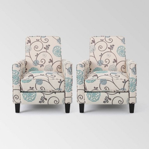 Set of 2 Darvis Contemporary Press-Back Recliners Blue Floral Print -  Christopher Knight Home