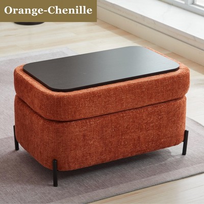 Hrinhom 30.3"W Chenille Upholstered Storage Ottoman With Reversible Tray and Metal Legs